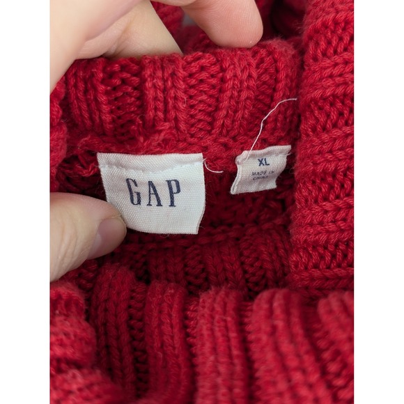 Heavy Cotton Red Cable Knit Chunky Turtleneck Sweater XL Cottagecore Fisherman - Picture 9 of 10